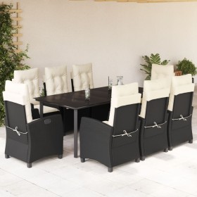 Set de comedor de jardín 9 pzas y cojines ratán sintético negro en Conjuntos de jardín | Comprar online en Foru.es