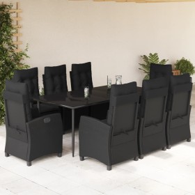 Set de comedor de jardín 9 pzas y cojines ratán sintético negro en Conjuntos de jardín | Comprar online en Foru.es