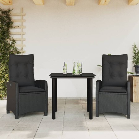 Set comedor de jardín 3 pzas con cojines ratán sintético negro en Conjuntos de jardín | Comprar online en Foru.es