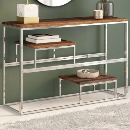 Mesa consola de acero inoxidable plateado y madera maciza de , Mesas consola - Ref: Foro24-350005, Precio: 112,15 €, Descuent...
