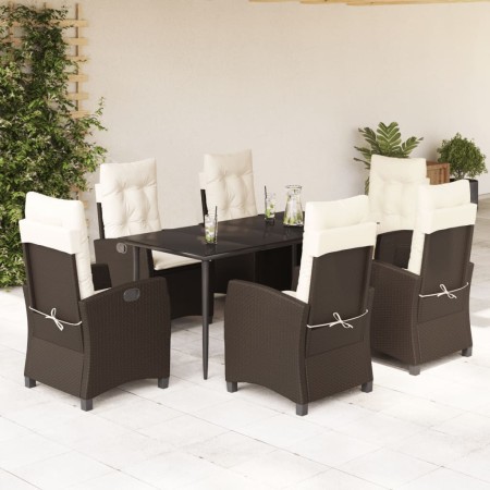 Set comedor de jardín 7 pzas con cojines ratán sintético marrón en Conjuntos de jardín | Comprar online en Foru.es