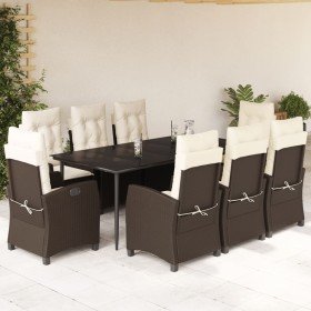 Set comedor para jardín 9 pzas y cojines ratán sintético marrón en Conjuntos de jardín | Comprar online en Foru.es
