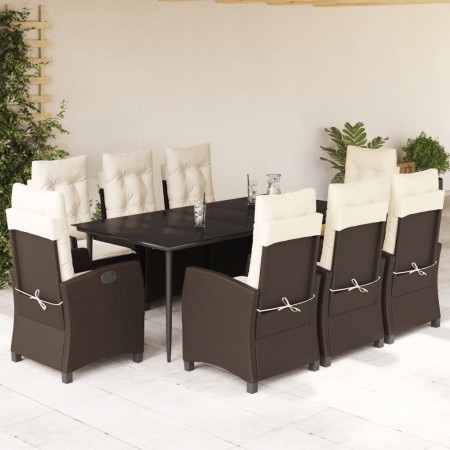 Set comedor para jardín 9 pzas y cojines ratán sintético marrón en Conjuntos de jardín | Comprar online en Foru.es