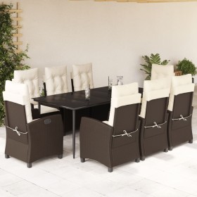 Set comedor para jardín 9 pzas y cojines ratán sintético marrón en Conjuntos de jardín | Comprar online en Foru.es