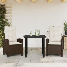 Set comedor de jardín 3 piezas y cojines ratán sintético marrón en Conjuntos de jardín | Comprar online en Foru.es