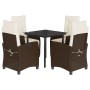 Set comedor de jardín 5 piezas y cojines ratán sintético marrón en Conjuntos de jardín | Comprar online en Foru.es