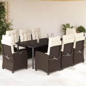 Set comedor para jardín 9 pzas y cojines ratán sintético marrón en Conjuntos de jardín | Comprar online en Foru.es
