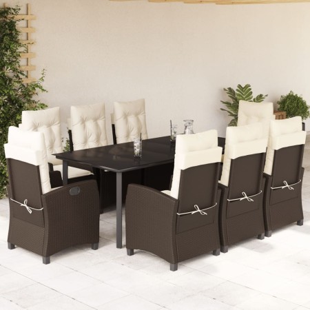 Set comedor para jardín 9 pzas y cojines ratán sintético marrón en Conjuntos de jardín | Comprar online en Foru.es