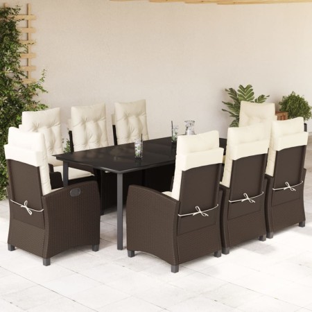 Set comedor para jardín 9 pzas y cojines ratán sintético marrón en Conjuntos de jardín | Comprar online en Foru.es