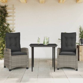 Set comedor de jardín 3 piezas con cojines ratán sintético gris en Conjuntos de jardín | Comprar online en Foru.es
