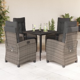 Set comedor de jardín 5 piezas con cojines ratán sintético gris en Conjuntos de jardín | Comprar online en Foru.es