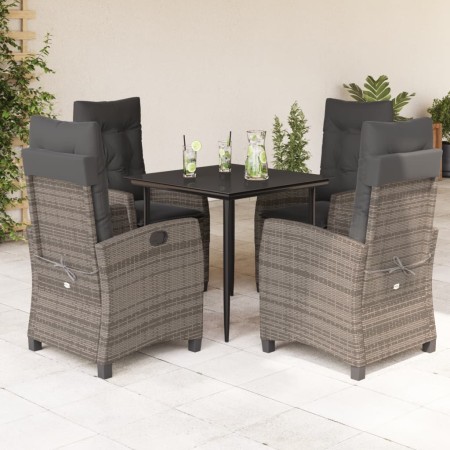 Set comedor de jardín 5 piezas con cojines ratán sintético gris en Conjuntos de jardín | Comprar online en Foru.es