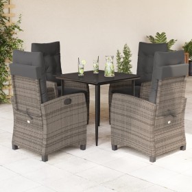 Set comedor de jardín 5 piezas con cojines ratán sintético gris en Conjuntos de jardín | Comprar online en Foru.es