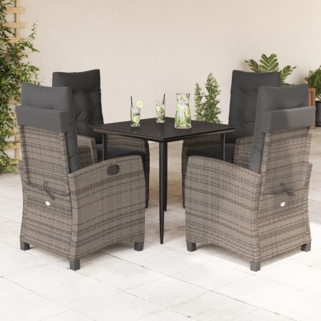Set comedor de jardín 5 piezas con cojines ratán sintético gris en Conjuntos de jardín | Comprar online en Foru.es