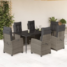 Set comedor jardín 7 pzas y cojines ratán sintético gris en Conjuntos de jardín | Comprar online en Foru.es