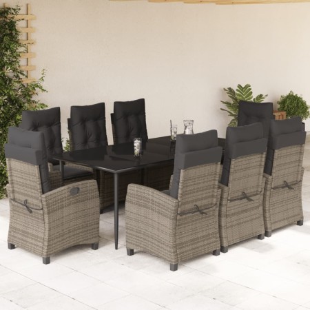Set comedor jardín 9 pzas y cojines ratán sintético gris en Conjuntos de jardín | Comprar online en Foru.es