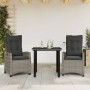 Set comedor de jardín 3 piezas con cojines ratán sintético gris en Conjuntos de jardín | Comprar online en Foru.es