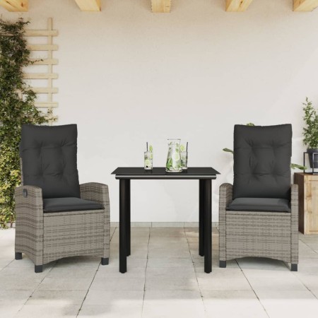 Set comedor de jardín 3 piezas con cojines ratán sintético gris en Conjuntos de jardín | Comprar online en Foru.es