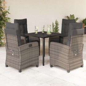 Set comedor de jardín 5 piezas con cojines ratán sintético gris en Conjuntos de jardín | Comprar online en Foru.es