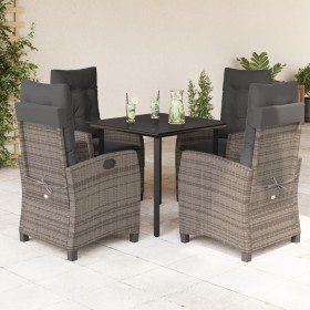Set comedor de jardín 5 piezas con cojines ratán sintético gris en Conjuntos de jardín | Comprar online en Foru.es