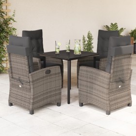 Set comedor de jardín 5 piezas con cojines ratán sintético gris en Conjuntos de jardín | Comprar online en Foru.es