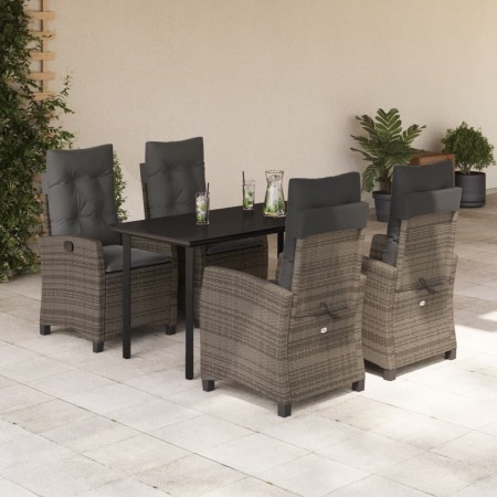 Set comedor de jardín 5 piezas con cojines ratán sintético gris en Conjuntos de jardín | Comprar online en Foru.es