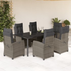 Set comedor jardín 7 pzas y cojines ratán sintético gris en Conjuntos de jardín | Comprar online en Foru.es