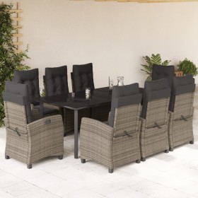 Set comedor jardín 9 pzas y cojines ratán sintético gris en Conjuntos de jardín | Comprar online en Foru.es