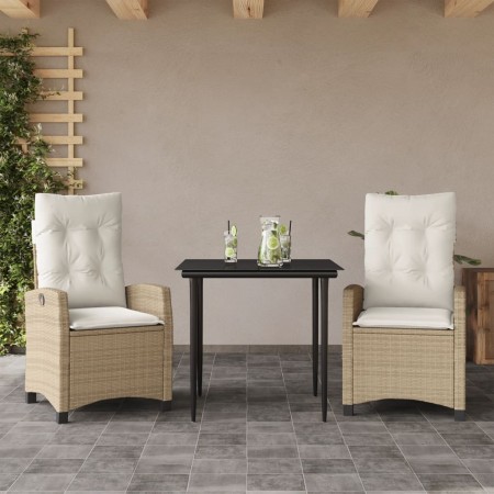 Set comedor de jardín 3 pzas con cojines ratán sintético beige en Conjuntos de jardín | Comprar online en Foru.es