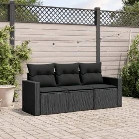 Garden sofa set with 3-piece black synthetic rattan cushions by , Modular outdoor sofas - Ref: Foro24-3250992, Price: 236,85 ...