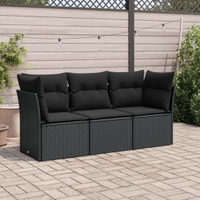 Set de sofás de jardín con cojines 3 pzas ratán sintético negro de , Conjuntos de jardín - Ref: Foro24-3249044, Precio: 224,6...