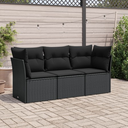 Set de sofás de jardín con cojines 3 pzas ratán sintético negro de , Conjuntos de jardín - Ref: Foro24-3249044, Precio: 224,6...