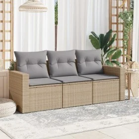 Gartensofagarnitur mit beigen Kissen, 3-teilig, aus PE-Rattan. von , Modulare Sofas für den Außenbereich - Ref: Foro24-325099...