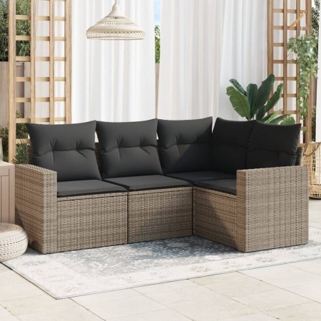 Set de sofás de jardín 4 pzas y cojines ratán sintético gris de , Conjuntos de jardín - Ref: Foro24-3218900, Precio: 265,80 €...