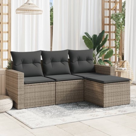 Set de sofás de jardín 4 pzas y cojines ratán sintético gris de , Conjuntos de jardín - Ref: Foro24-3218860, Precio: 235,26 €...