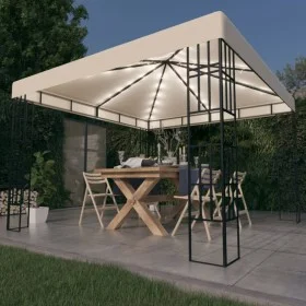 Cenador con tira de luces LED 3x3 m crema de , Carpas y cenadores - Ref: Foro24-3070320, Precio: 271,33 €, Descuento: %