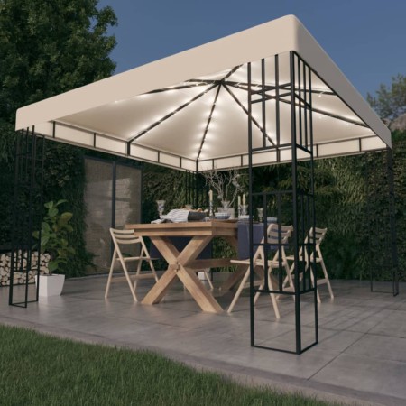Cenador con tira de luces LED 3x3 m crema de , Carpas y cenadores - Ref: Foro24-3070320, Precio: 265,53 €, Descuento: %