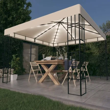 Cenador con tira de luces LED 3x3 m crema de , Carpas y cenadores - Ref: Foro24-3070320, Precio: 271,33 €, Descuento: %