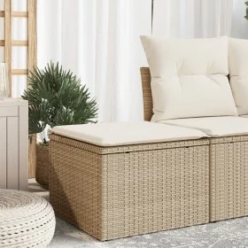 Taburete de jardín con cojín ratán sintético beige 55x55x37cm de , Otomanas de exterior - Ref: Foro24-366057, Precio: 64,92 €...
