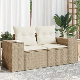 2-seater garden sofa with cushions, beige synthetic rattan by , Outdoor sofas - Ref: Foro24-366081, Price: 221,59 €, Discount: %
