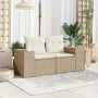 2-seater garden sofa with cushions, beige synthetic rattan by , Outdoor sofas - Ref: Foro24-366081, Price: 221,59 €, Discount: %