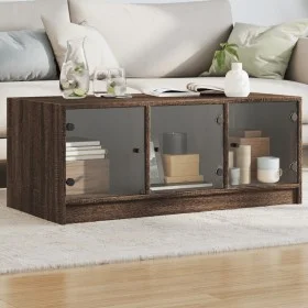 Mesa de centro con puertas de vidrio marrón roble 102x50x42 cm de , Mesas de centro - Ref: Foro24-836419, Precio: 80,16 €, De...