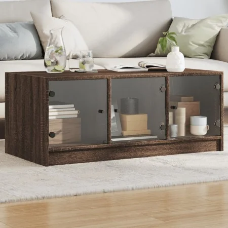 Mesa de centro con puertas de vidrio marrón roble 102x50x42 cm de , Mesas de centro - Ref: Foro24-836419, Precio: 80,16 €, De...