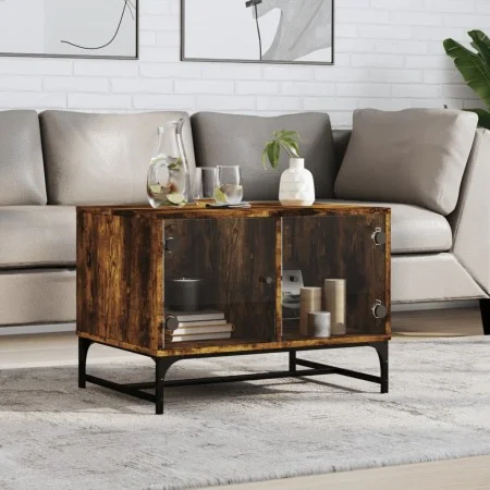Mesa de centro puertas de vidrio roble ahumado 68,5x50x50 cm de , Mesas de centro - Ref: Foro24-836543, Precio: 47,92 €, Desc...