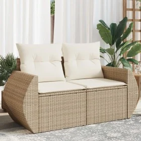 2-seater garden sofa with cushions, beige synthetic rattan by , Outdoor sofas - Ref: Foro24-366062, Price: 229,36 €, Discount: %
