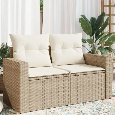 Sofá de jardín con cojines de 2 plazas ratán sintético beige de , Sofás de exterior - Ref: Foro24-366060, Precio: 174,22 €, D...
