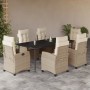 Set comedor de jardín 7 pzas con cojines ratán sintético beige en Conjuntos de jardín | Comprar online en Foru.es