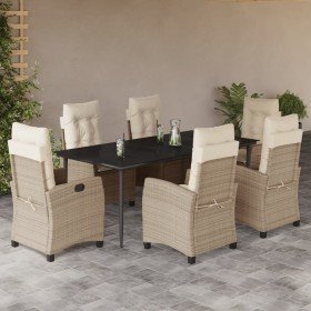 Set comedor de jardín 7 pzas con cojines ratán sintético beige en Conjuntos de jardín | Comprar online en Foru.es