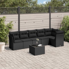 Set de comedor de jardín 7 pzas y cojines ratán sintético negro de , Conjuntos de jardín - Ref: Foro24-3217665, Precio: 438,2...