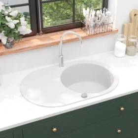 Fregadero de cocina de granito con un seno ovalado blanco de vidaXL, Fregaderos - Ref: Foro24-144867, Precio: 198,36 €, Descu...